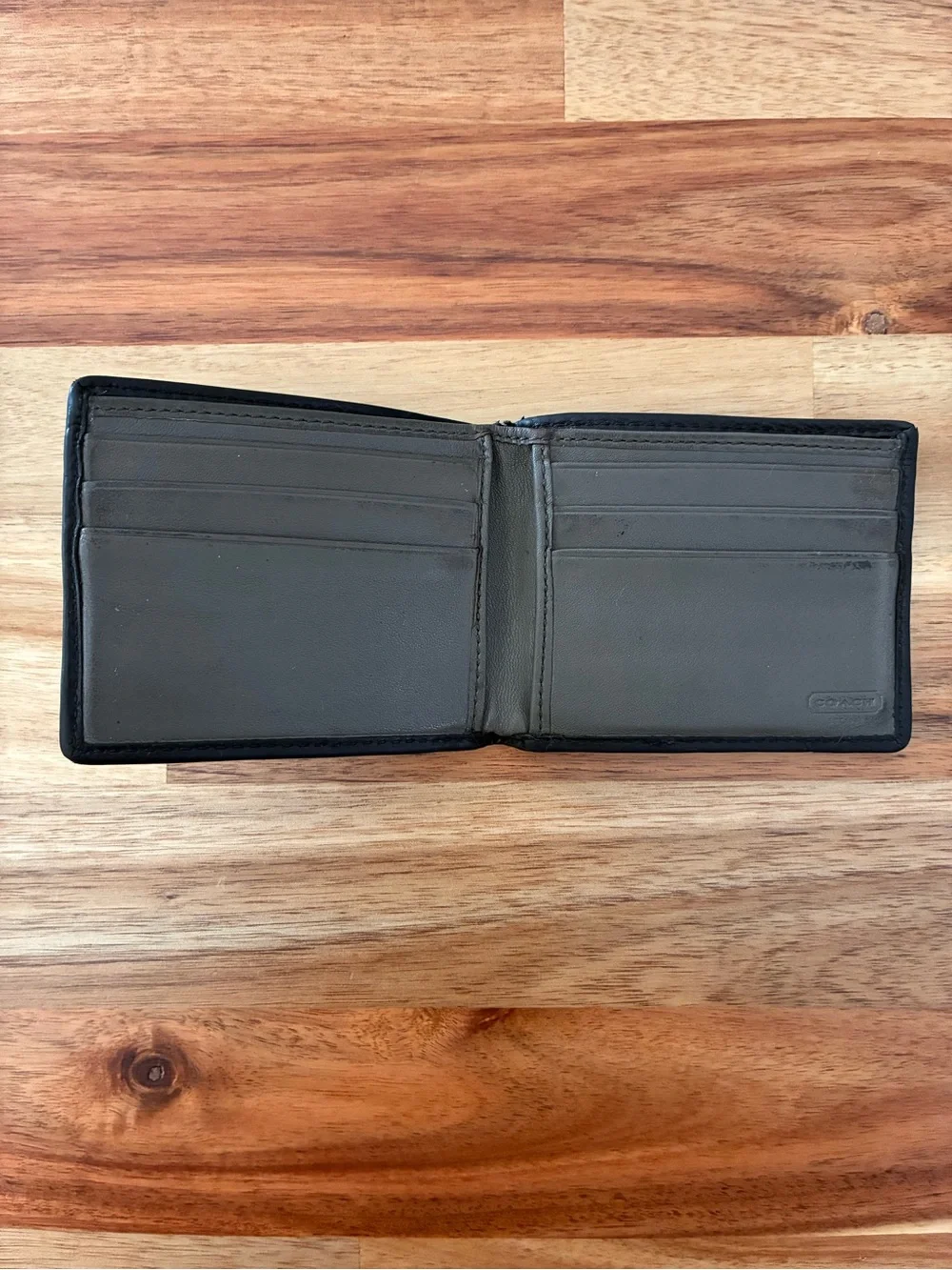 COACH Men’s Black Leather Wallet Bifold Billfold w/ Gray Canvas Accent